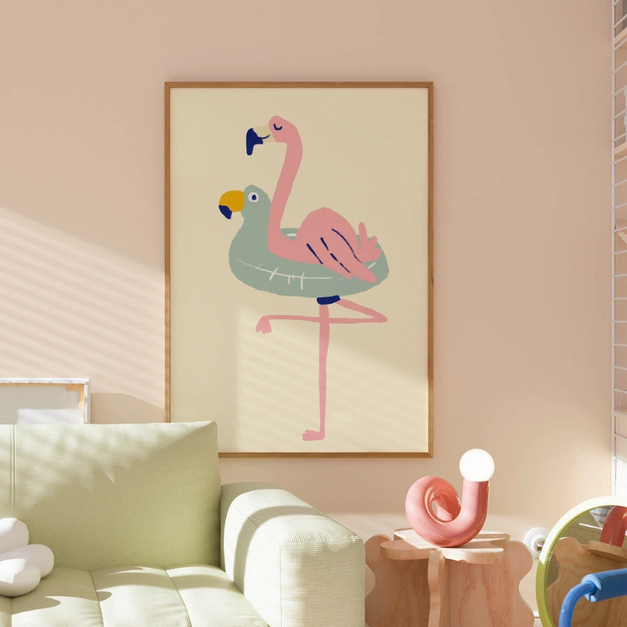 Flamingo Float Wall Art - Funny Summer Animal Print