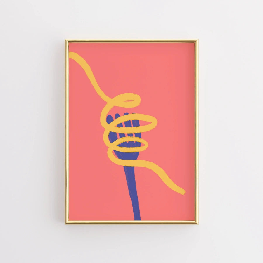 Moderne Pasta-Wandkunst – Ausdruck einer ausdrucksstarken Spaghetti-Illustration