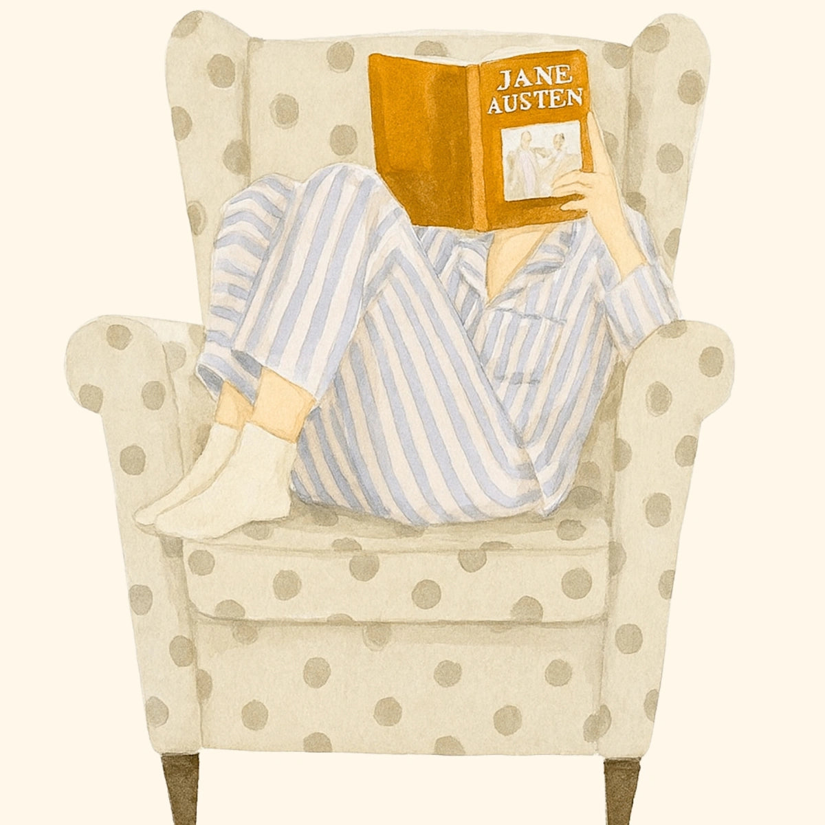 Jane Austen Reading Print – Cozy Book Wall Art