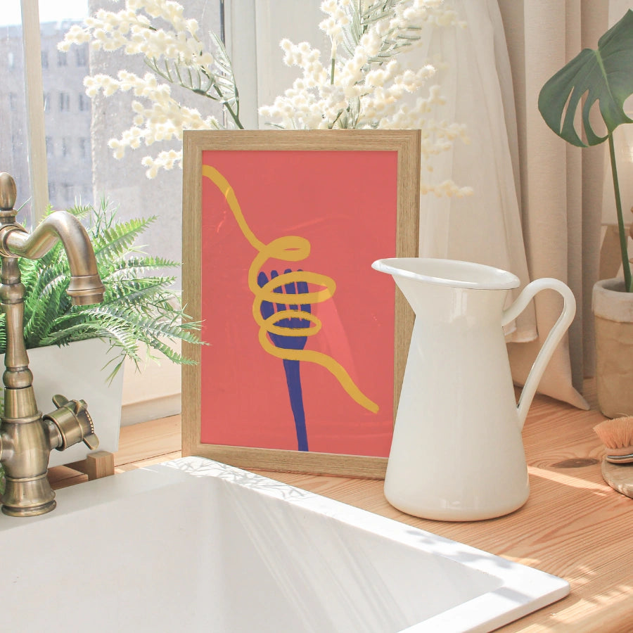 Moderne Pasta-Wandkunst – Ausdruck einer ausdrucksstarken Spaghetti-Illustration