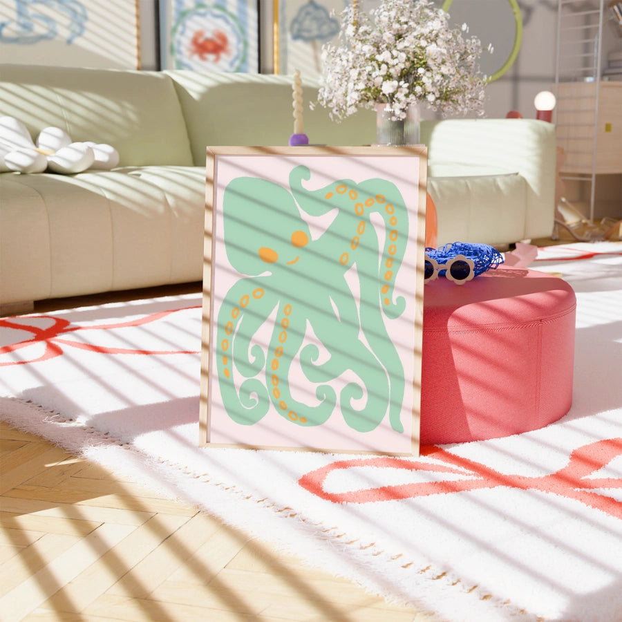 Oktopus-Wandbild – Niedlicher Meereslebewesen-Druck