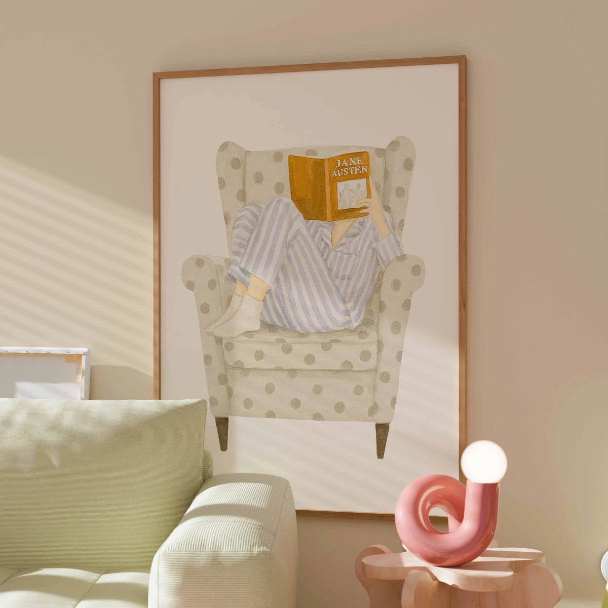 Jane Austen Reading Print – Cozy Book Wall Art