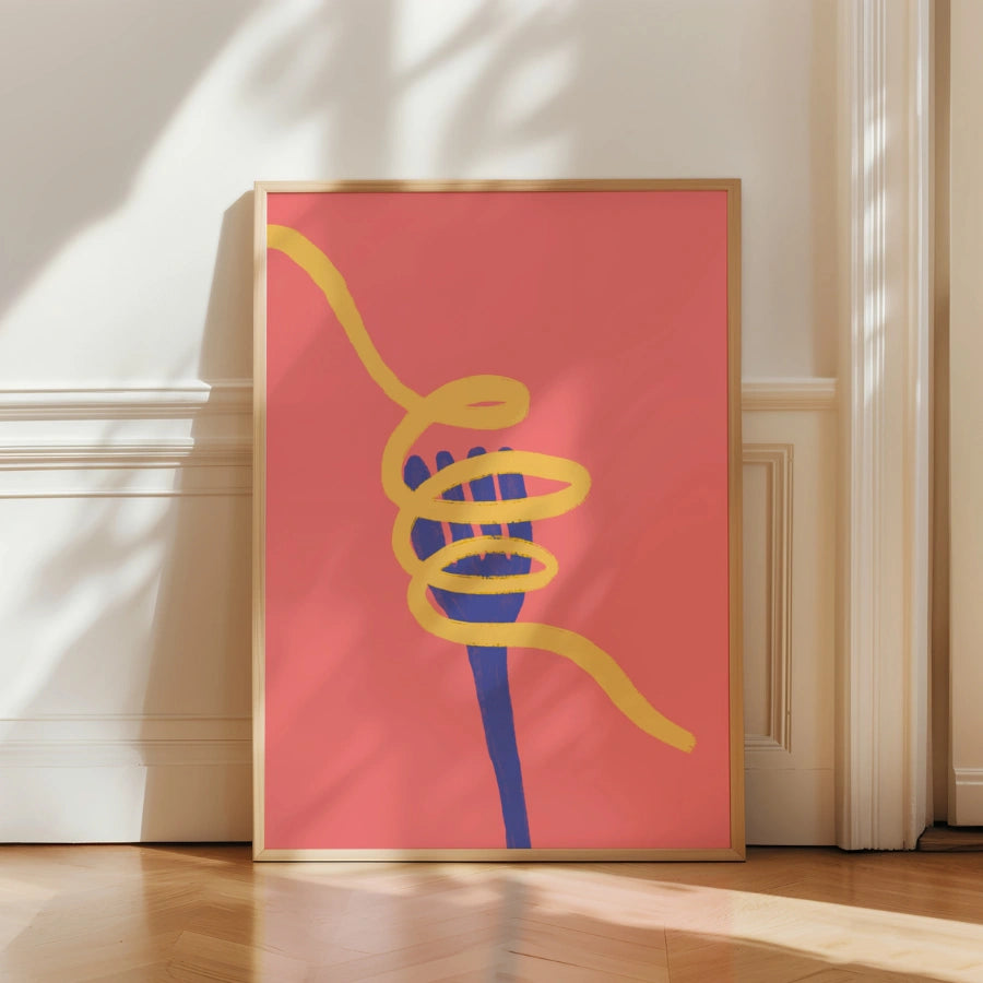 Moderne Pasta-Wandkunst – Ausdruck einer ausdrucksstarken Spaghetti-Illustration