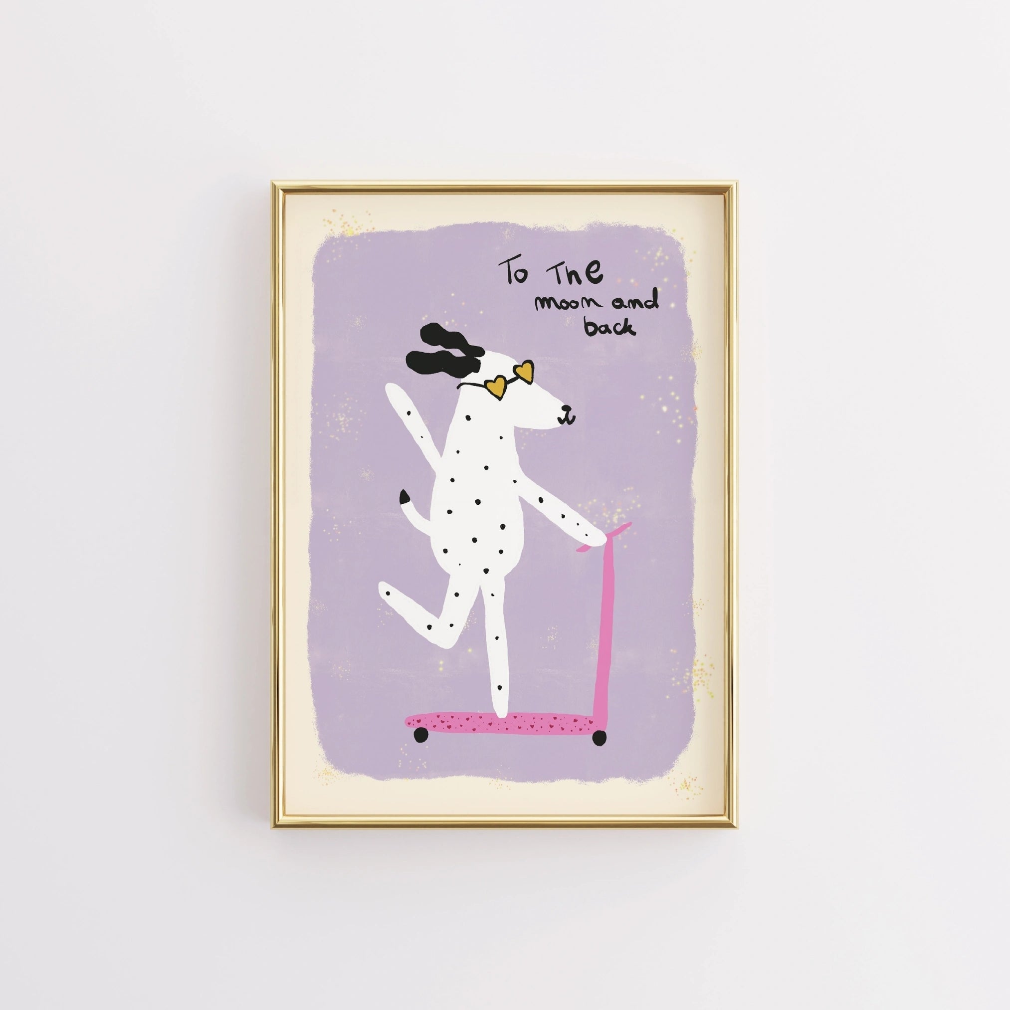 To the Moon Dog Print – Cute Scooter Wall Art for Kids