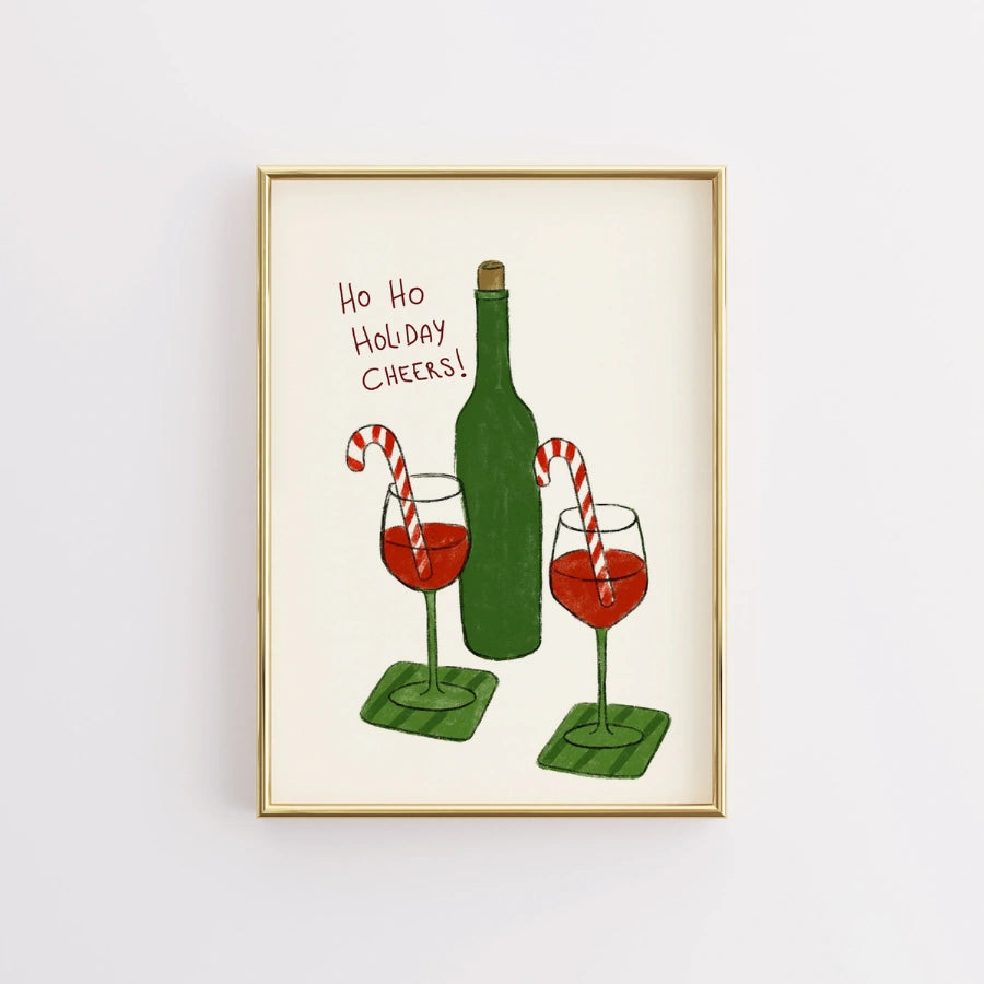 Holiday Cheers Wall Art - Festive Christmas Wine Print