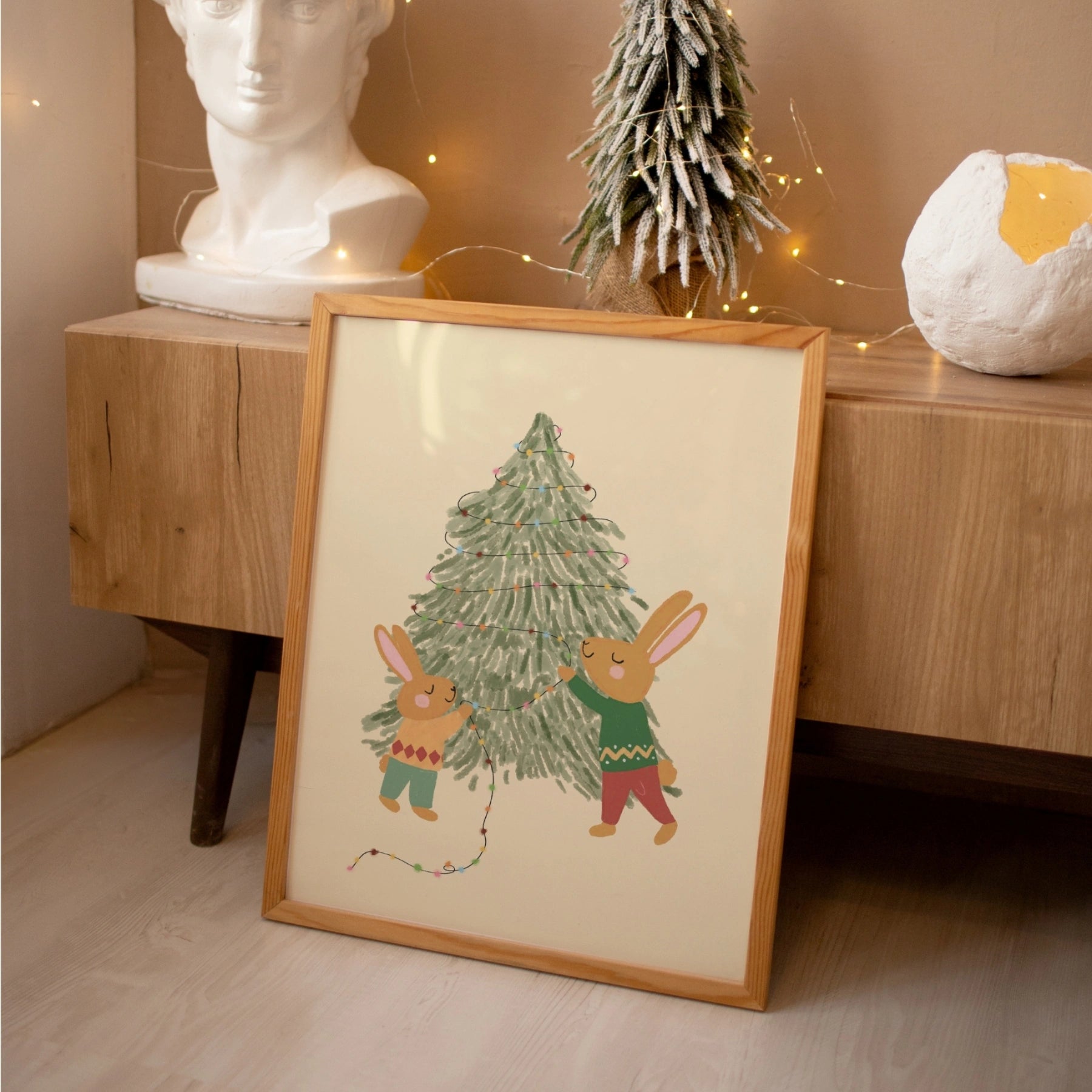 Hasen-Weihnachtsbaum-Kinderzimmerdruck