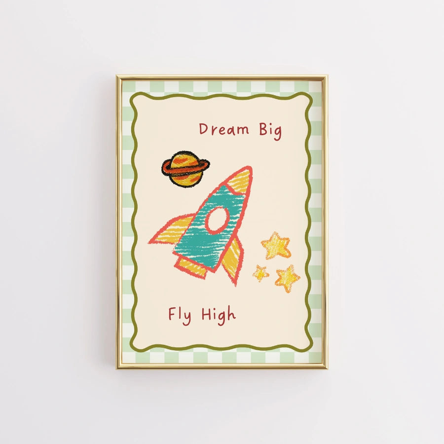 Rocket Nursery Print - Dream Big Fly High Wall Art