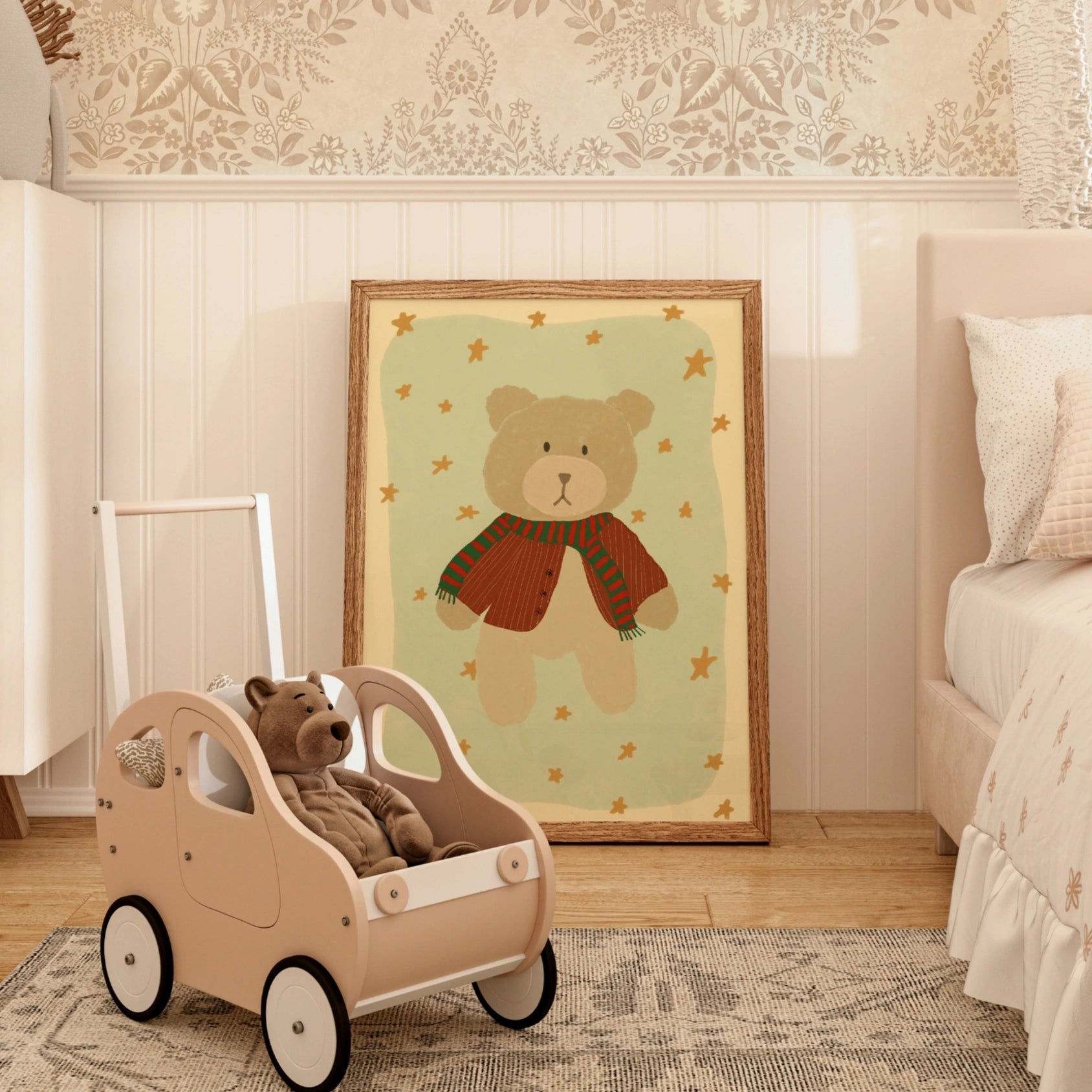 Decorazione murale vintage con orso