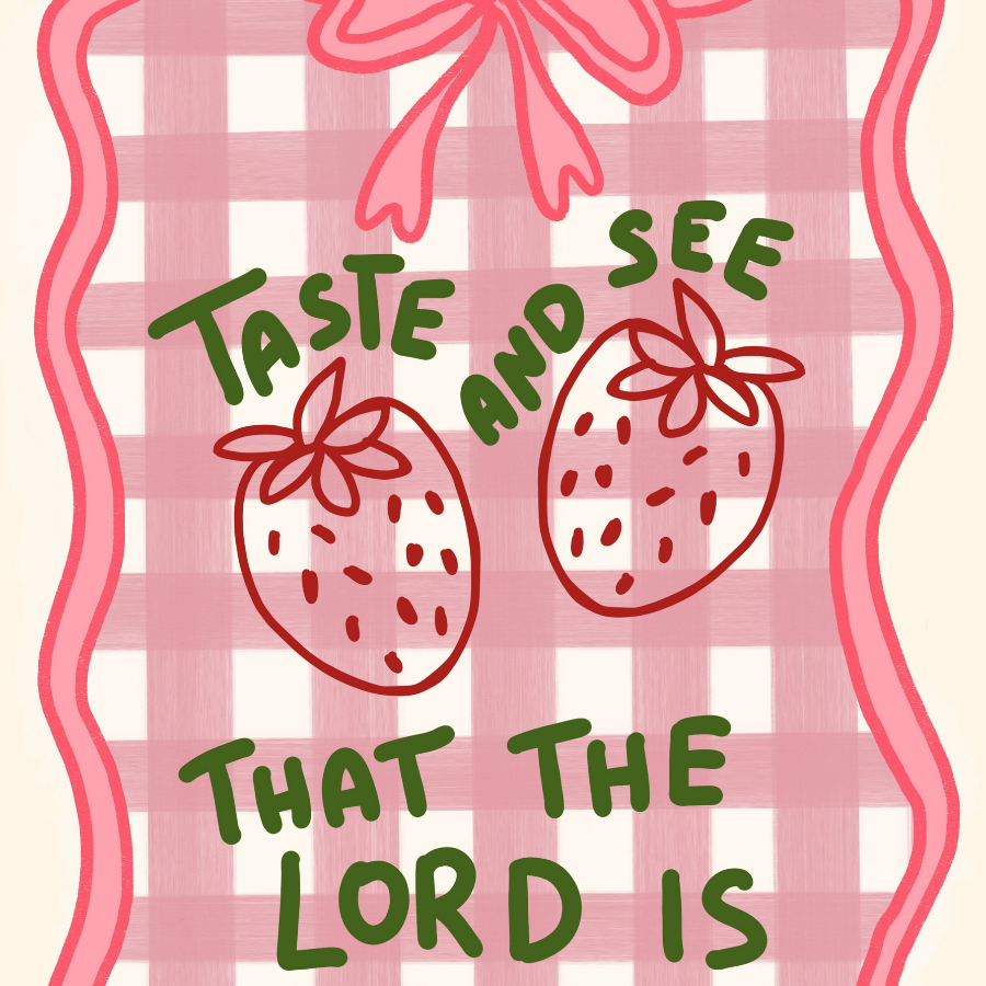 Taste and See Christian Wall Art – Cute Strawberry Bible Verse Print