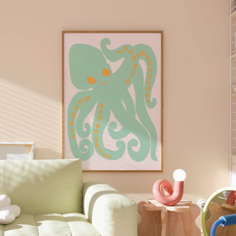 Oktopus-Wandbild – Niedlicher Meereslebewesen-Druck