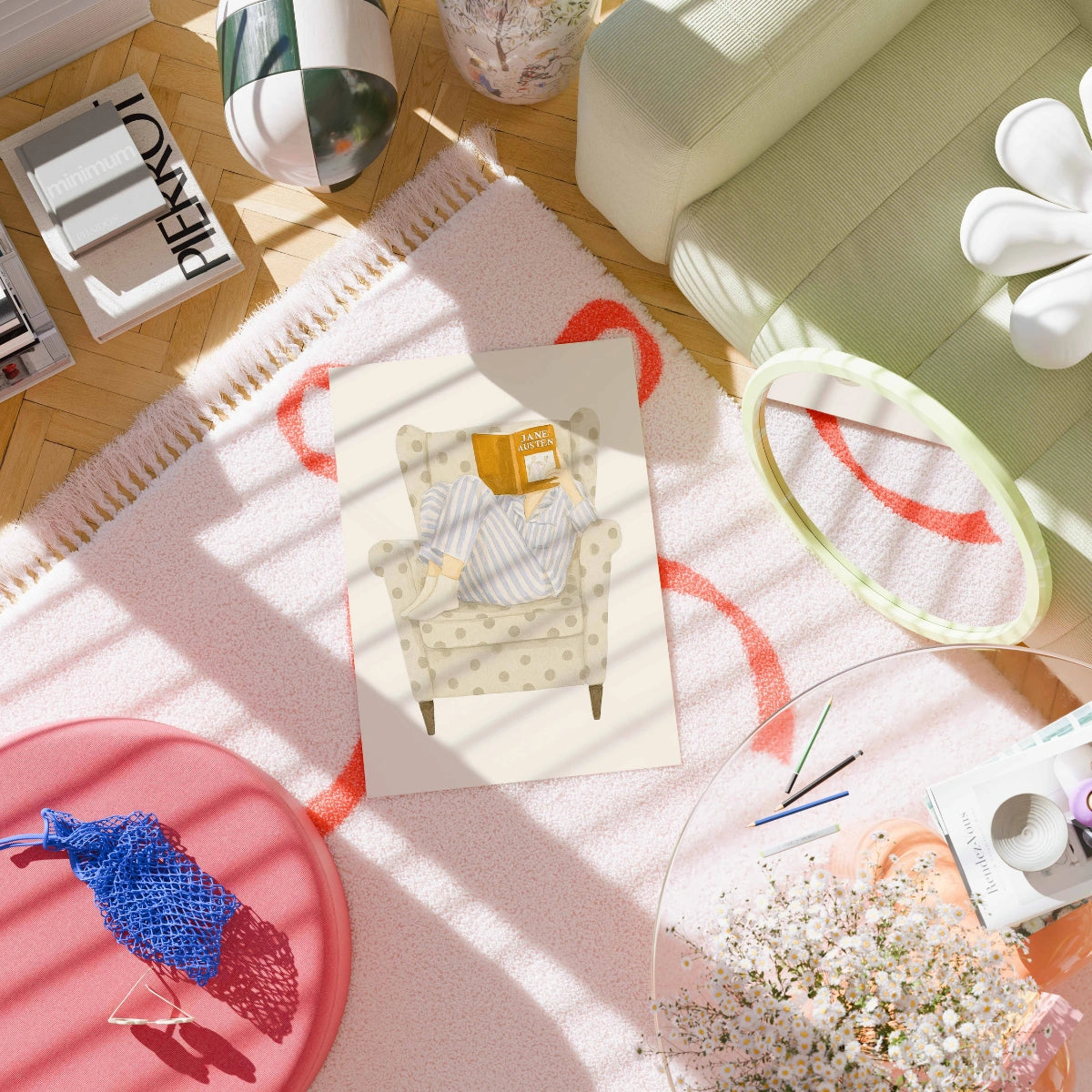 Jane Austen Reading Print – Cozy Book Wall Art