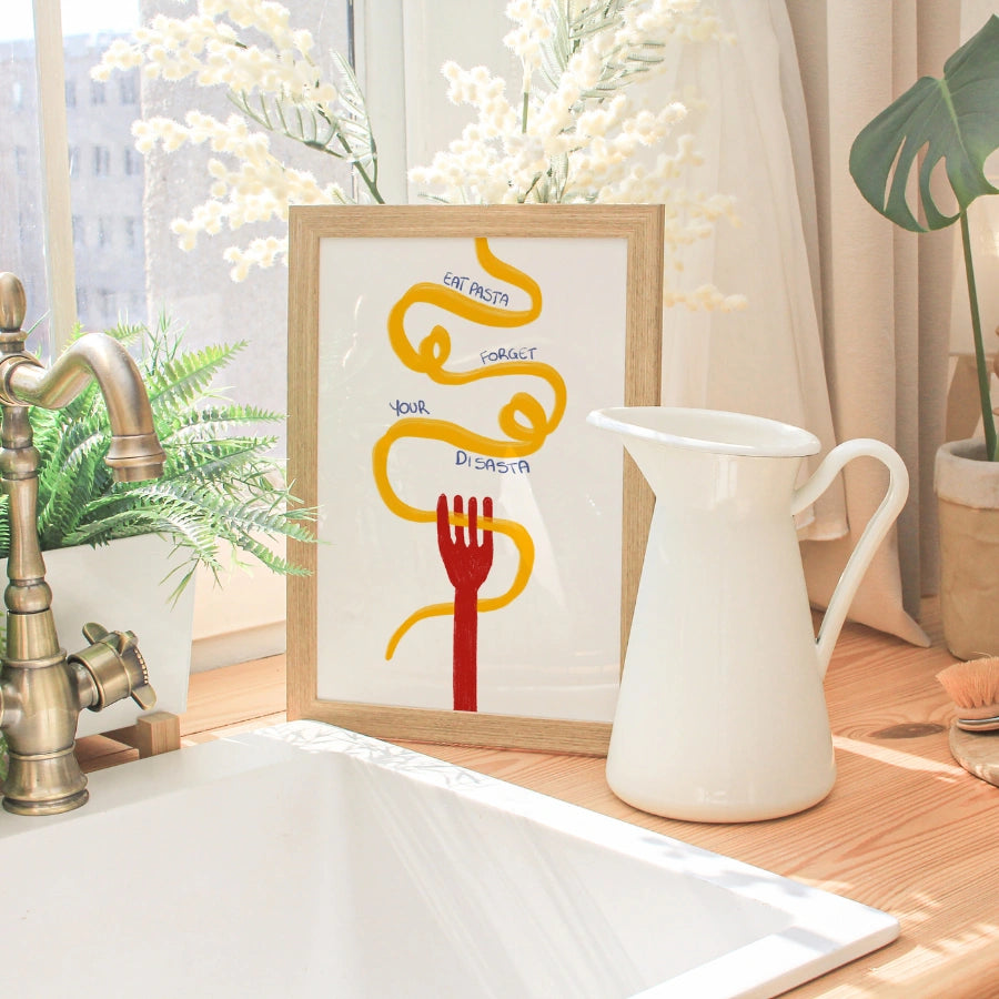 Lustiges Pasta-Wandbild – Iss Pasta und vergiss dein Desaster