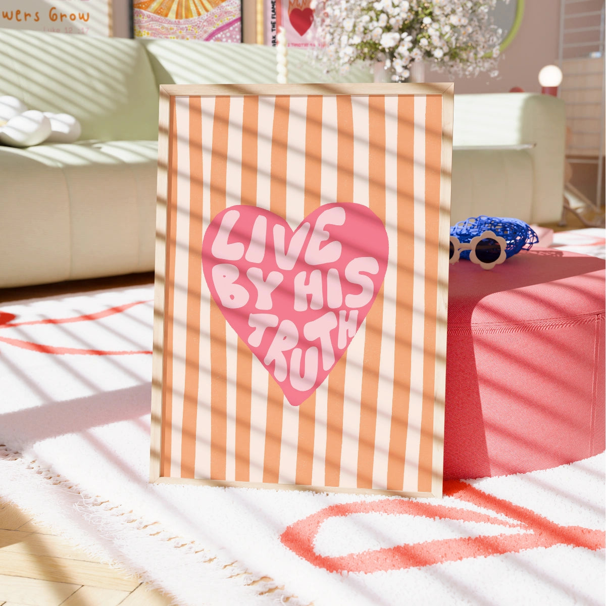 Vivi secondo la Sua Verità - Stampa artistica da parete con il cuore cristiano