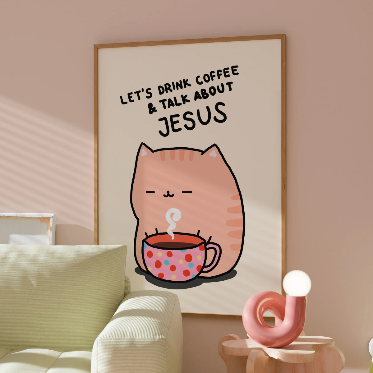 Coffee and Jesus Print – Christian Cat Wall Art