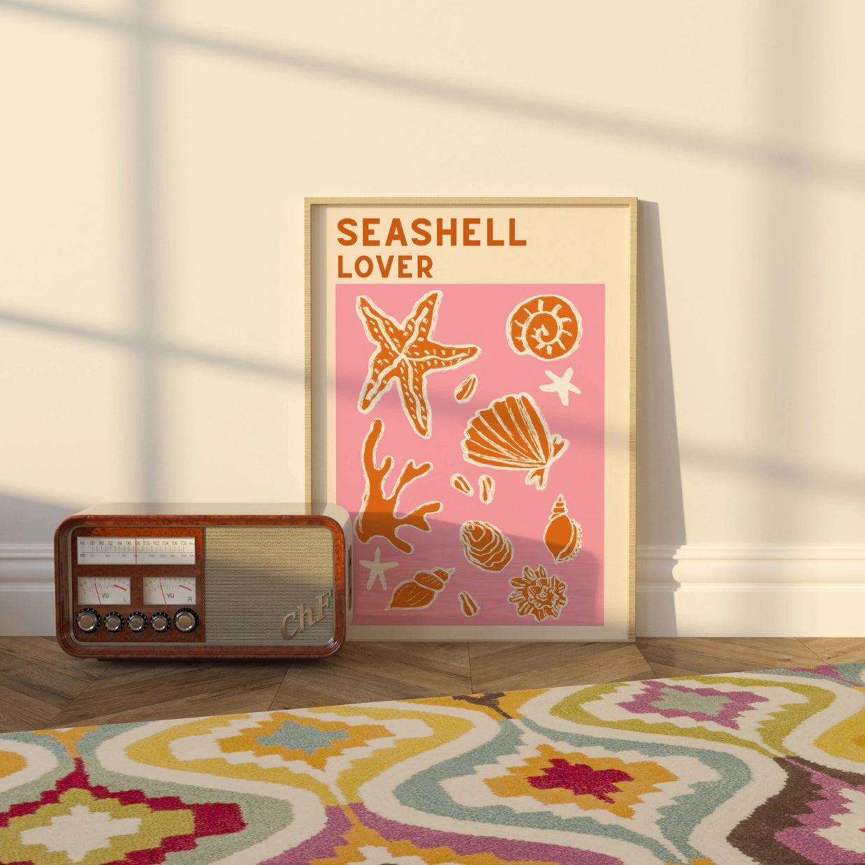 Stampa "Amante delle conchiglie" - Arte murale costiera in corallo audace