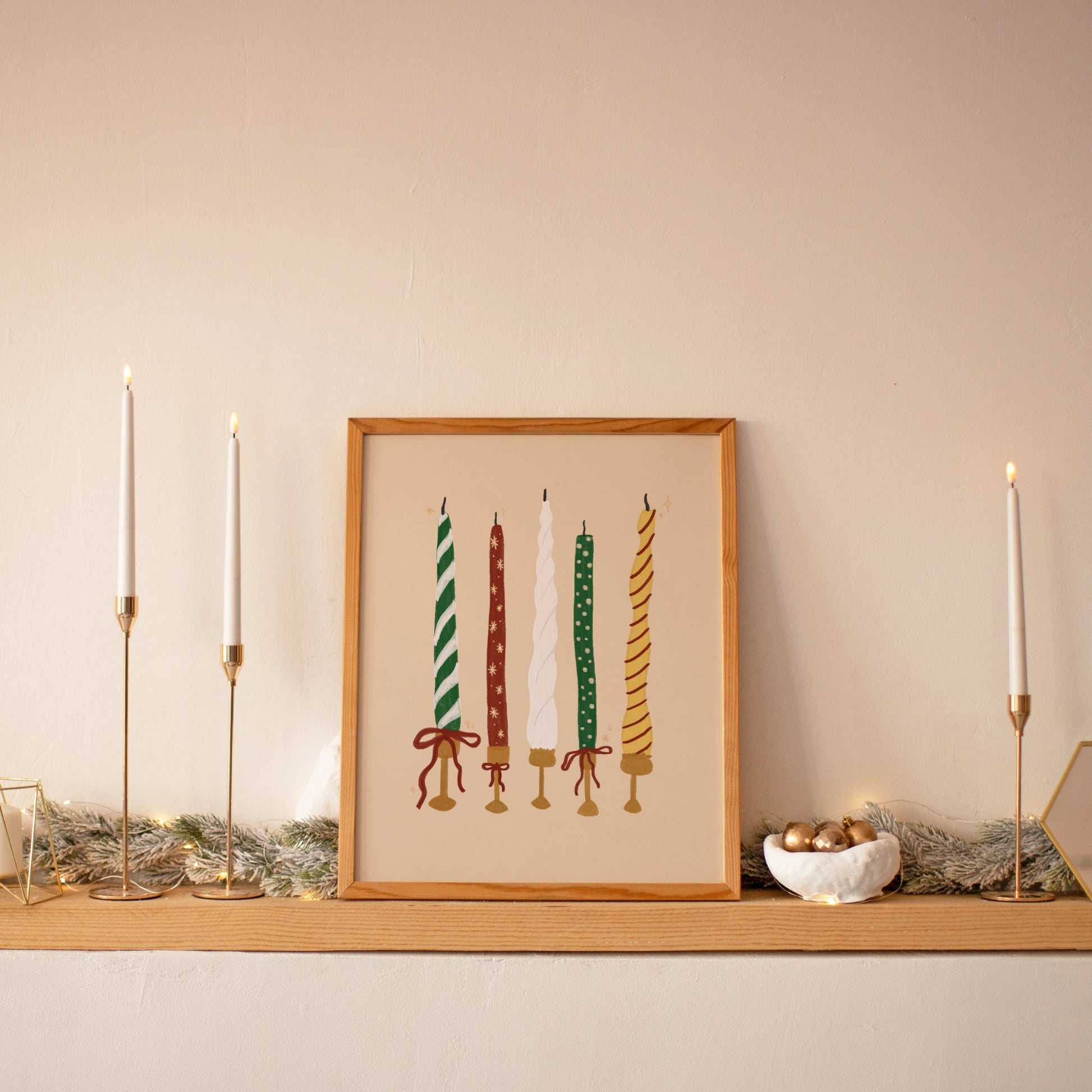 Vintage-Weihnachtskerzen-Wandkunst