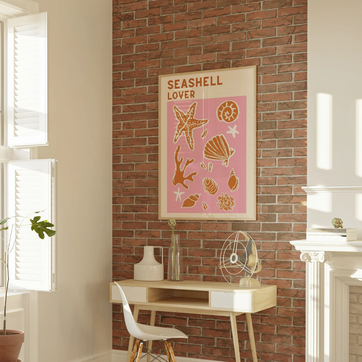 Stampa "Amante delle conchiglie" - Arte murale costiera in corallo audace