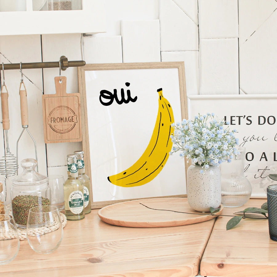 Oui Banana Wandbild – Lustiger französischer Küchendruck