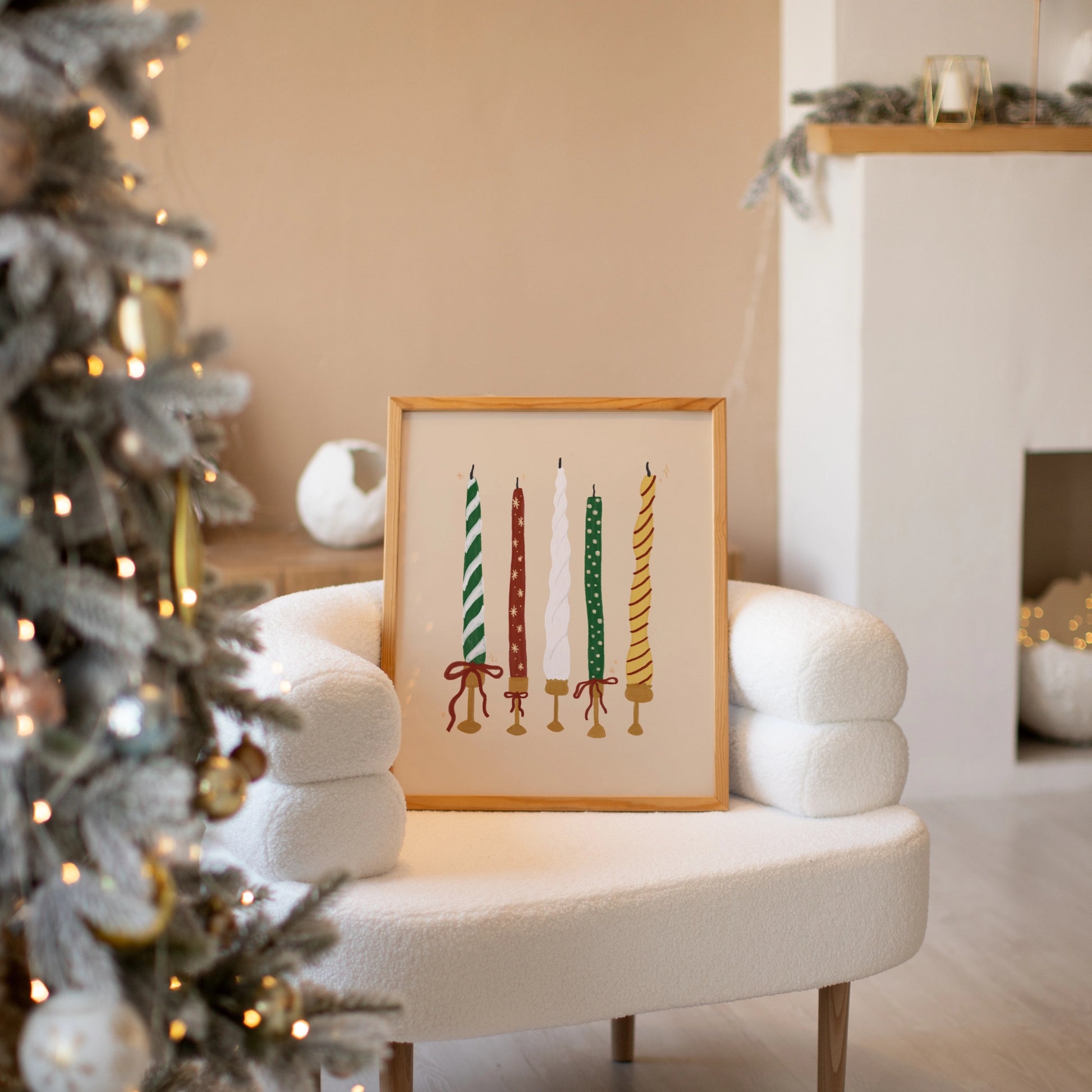 Vintage-Weihnachtskerzen-Wandkunst