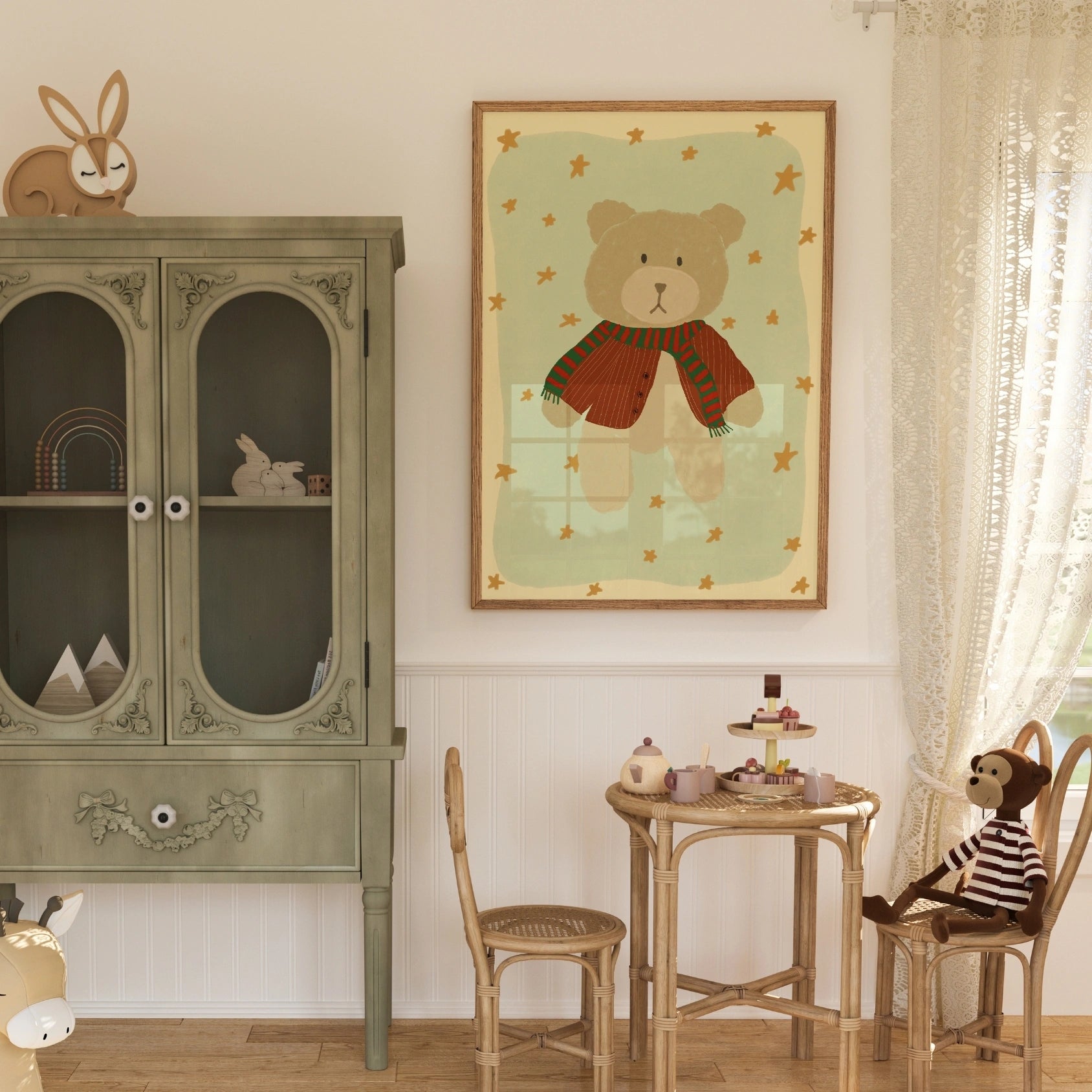 Decorazione murale vintage con orso