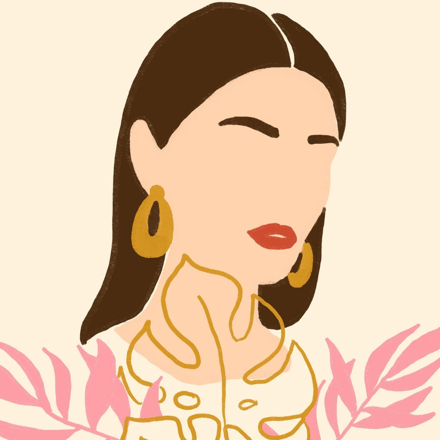 Golden Muse Boho Wall Art – Ritratto botanico femminile 