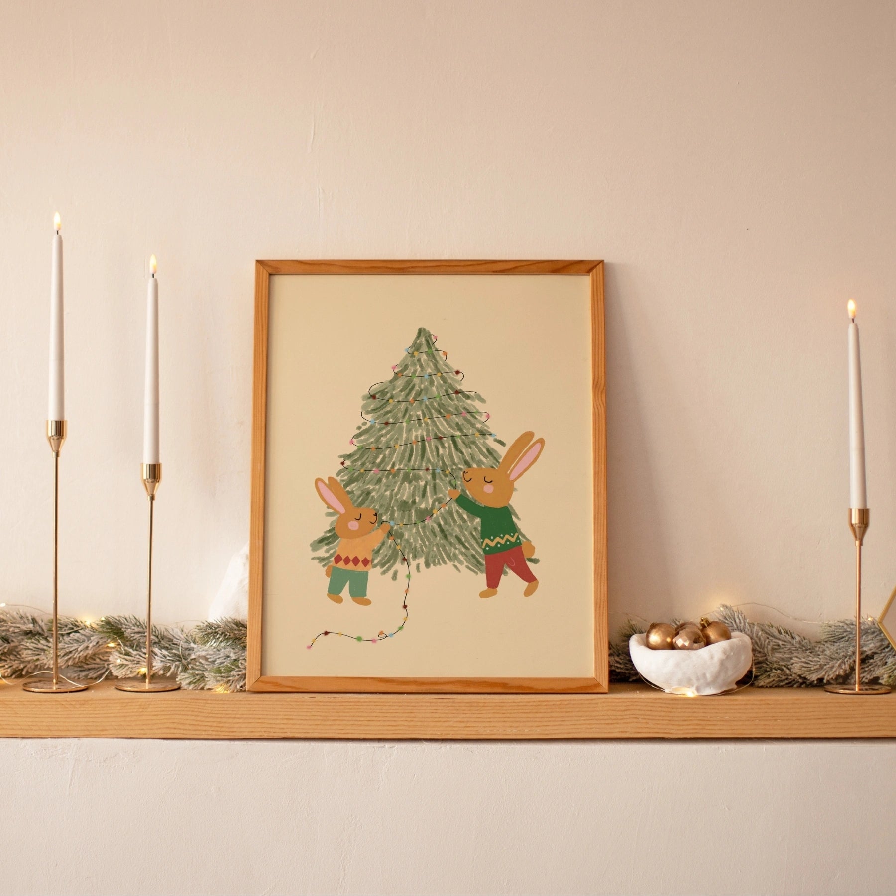 Hasen-Weihnachtsbaum-Kinderzimmerdruck