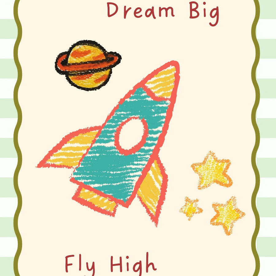 Rocket Nursery Print - Dream Big Fly High Wall Art