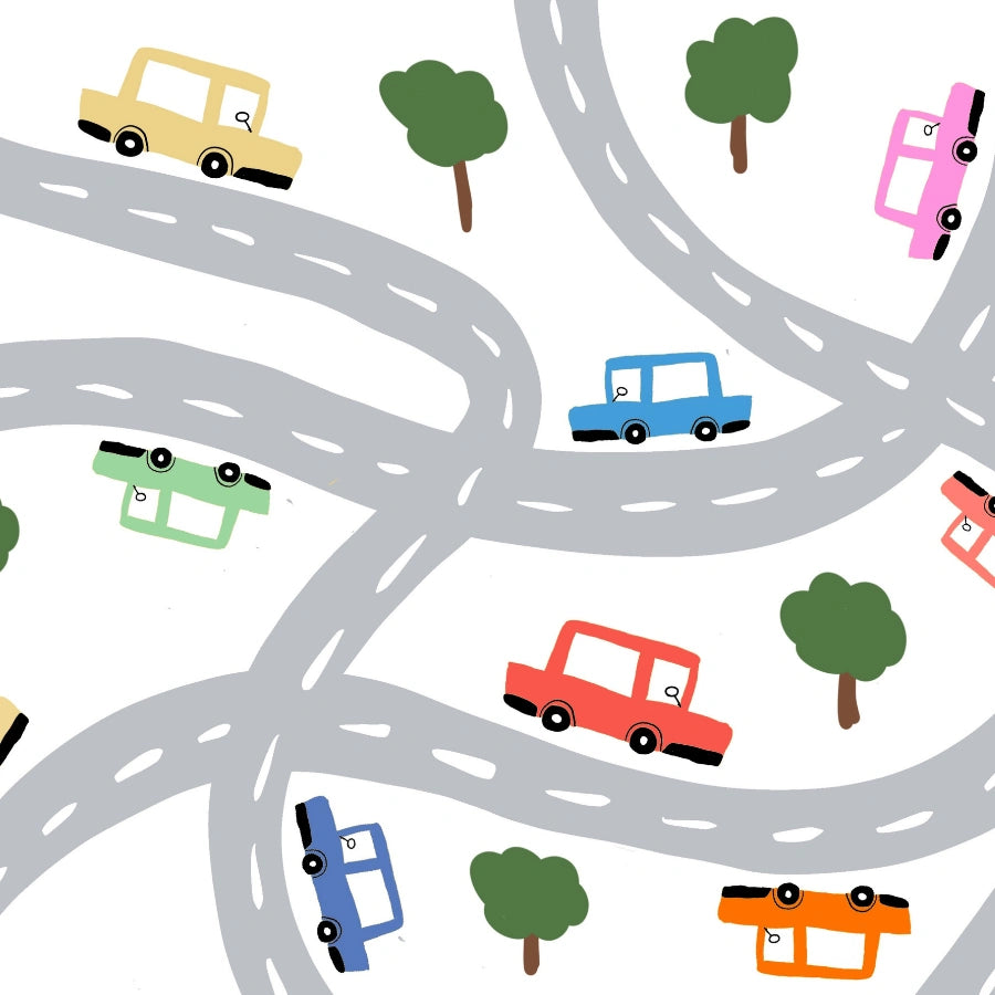 Autos auf der Straße – Niedliches Fahrzeug-Wandbild für Kinder