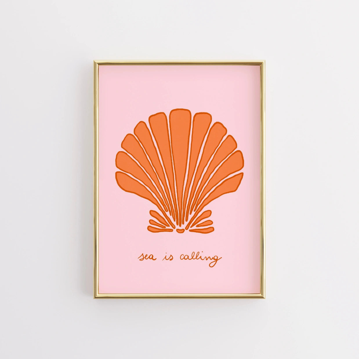 Stampa Sea Is Calling – Decorazione murale con conchiglie in rosa e arancione