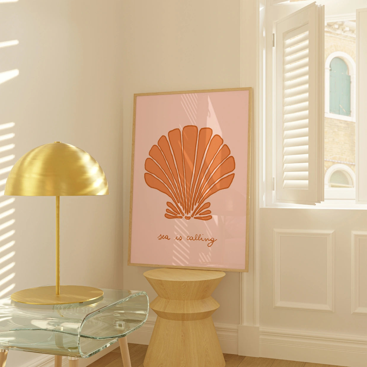 Stampa Sea Is Calling – Decorazione murale con conchiglie in rosa e arancione