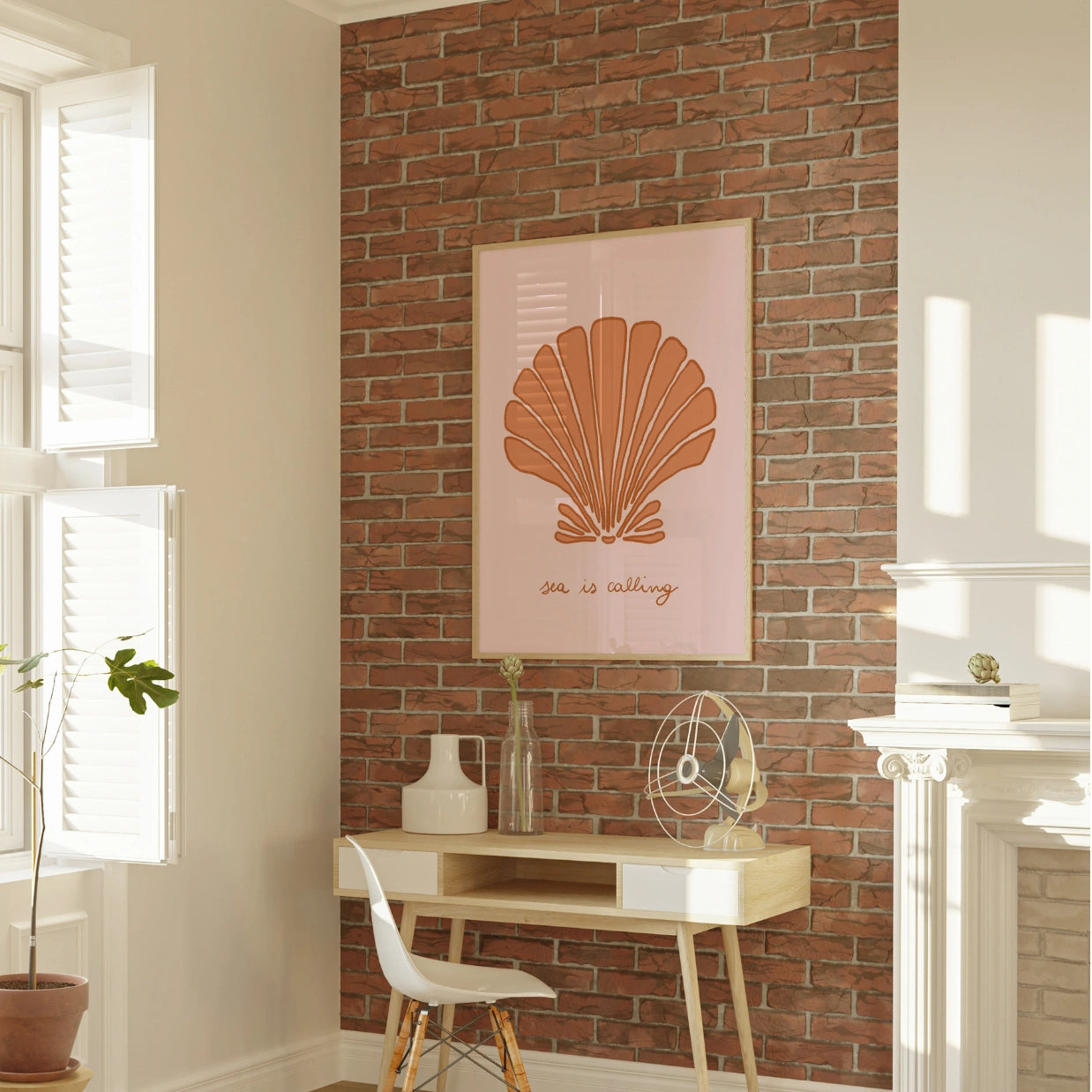 Stampa Sea Is Calling – Decorazione murale con conchiglie in rosa e arancione