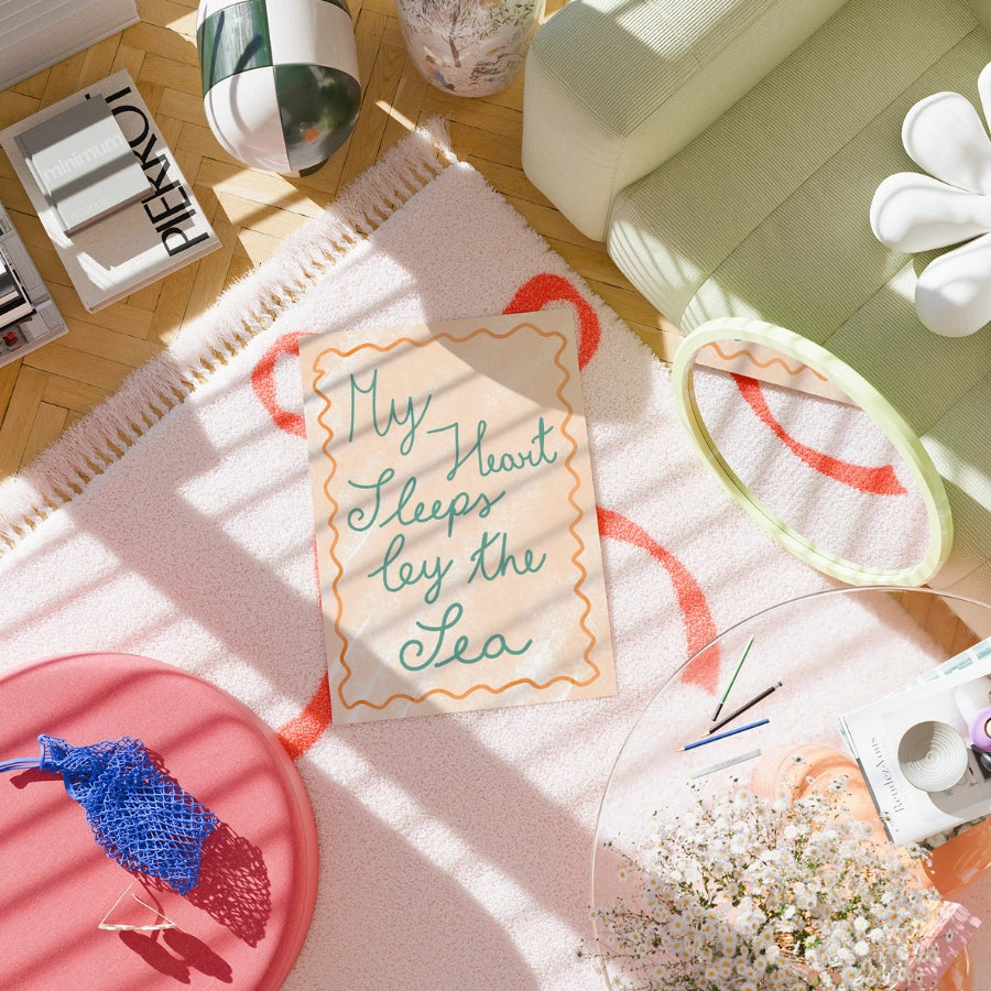 Stampa "Il mio cuore dorme in riva al mare" - Arte murale romantica sulla costa