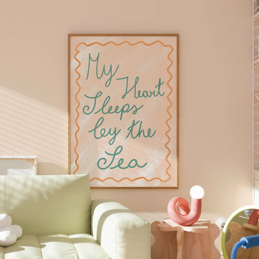 Stampa "Il mio cuore dorme in riva al mare" - Arte murale romantica sulla costa