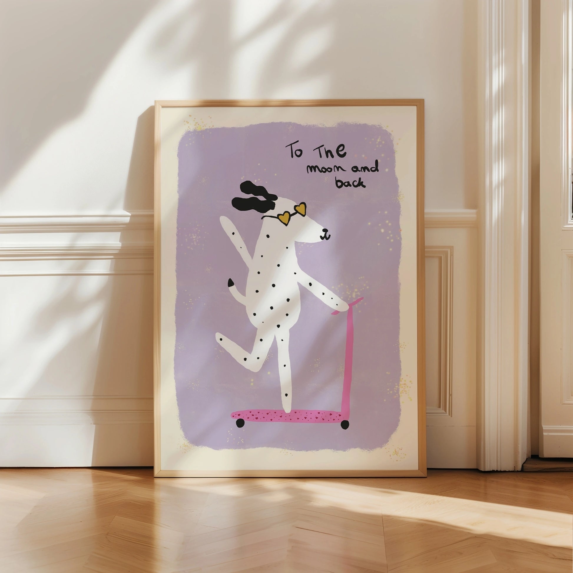 To the Moon Dog Print – Cute Scooter Wall Art for Kids