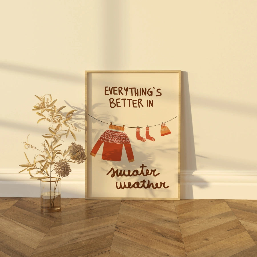 Wandbild für die Pulloverzeit – Gemütlicher Herbst-Spruch