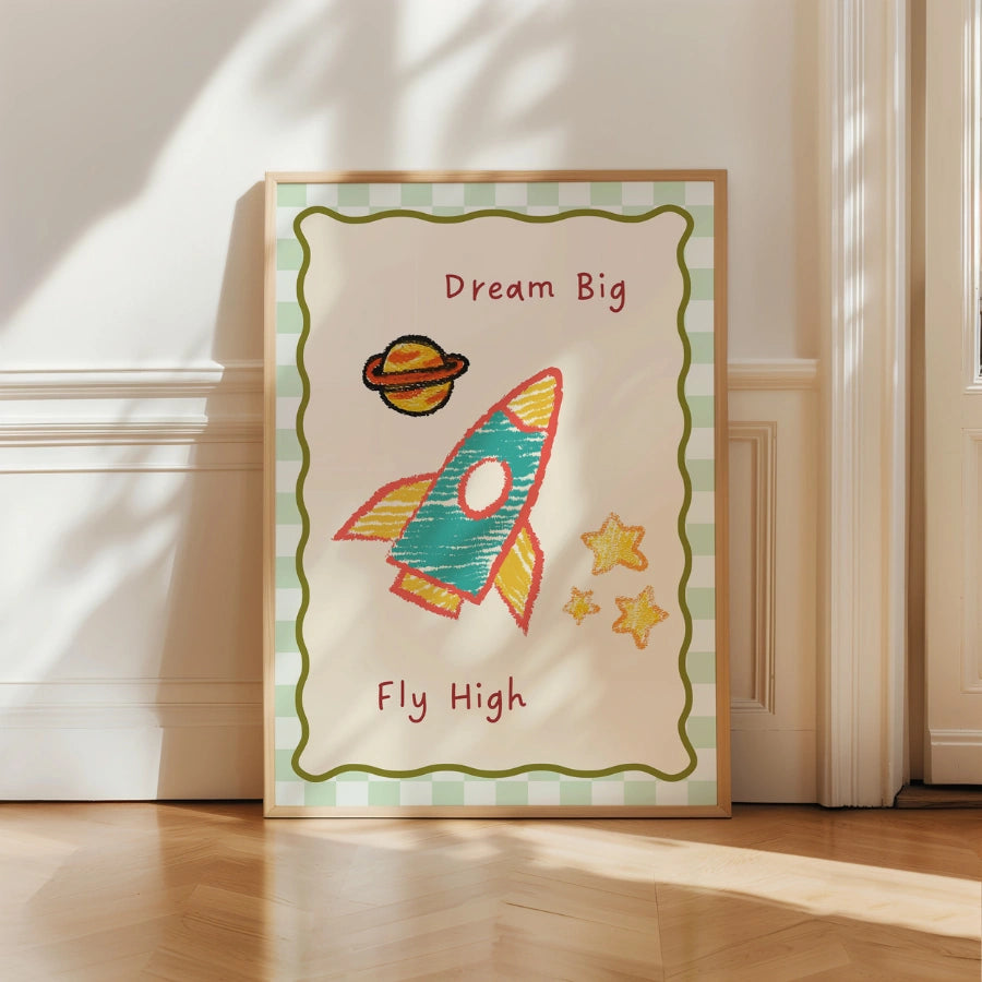 Rocket Nursery Print - Dream Big Fly High Wall Art