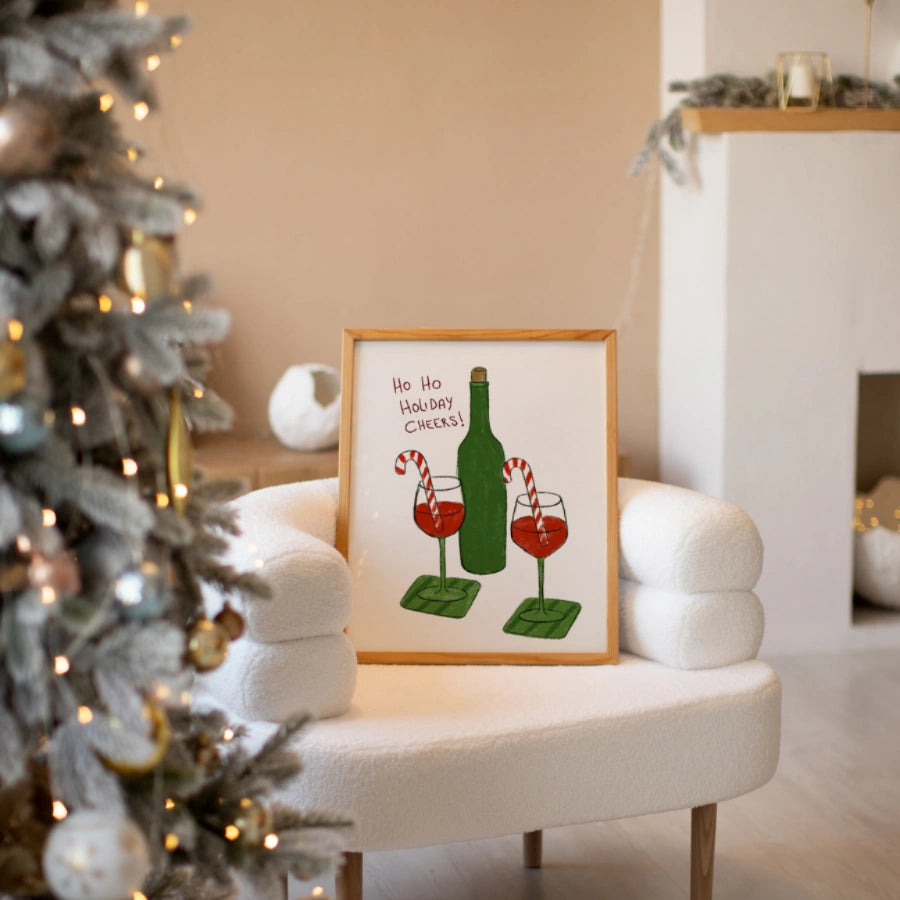 Holiday Cheers Wall Art - Festive Christmas Wine Print