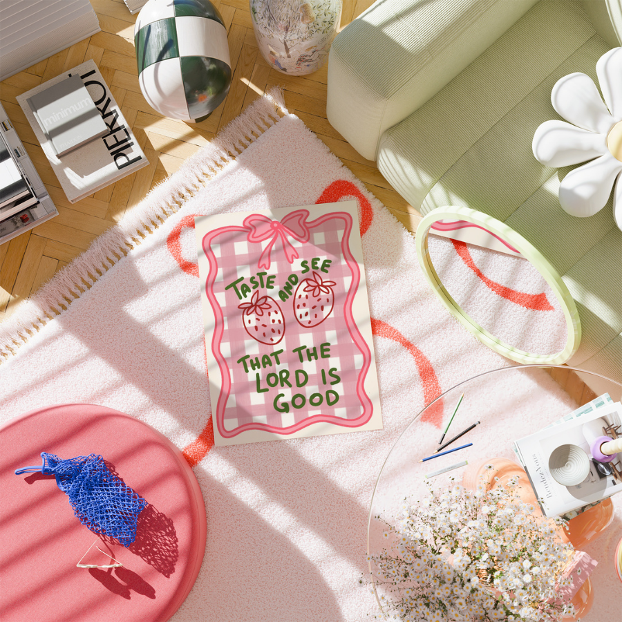 Taste and See Christian Wall Art – Cute Strawberry Bible Verse Print