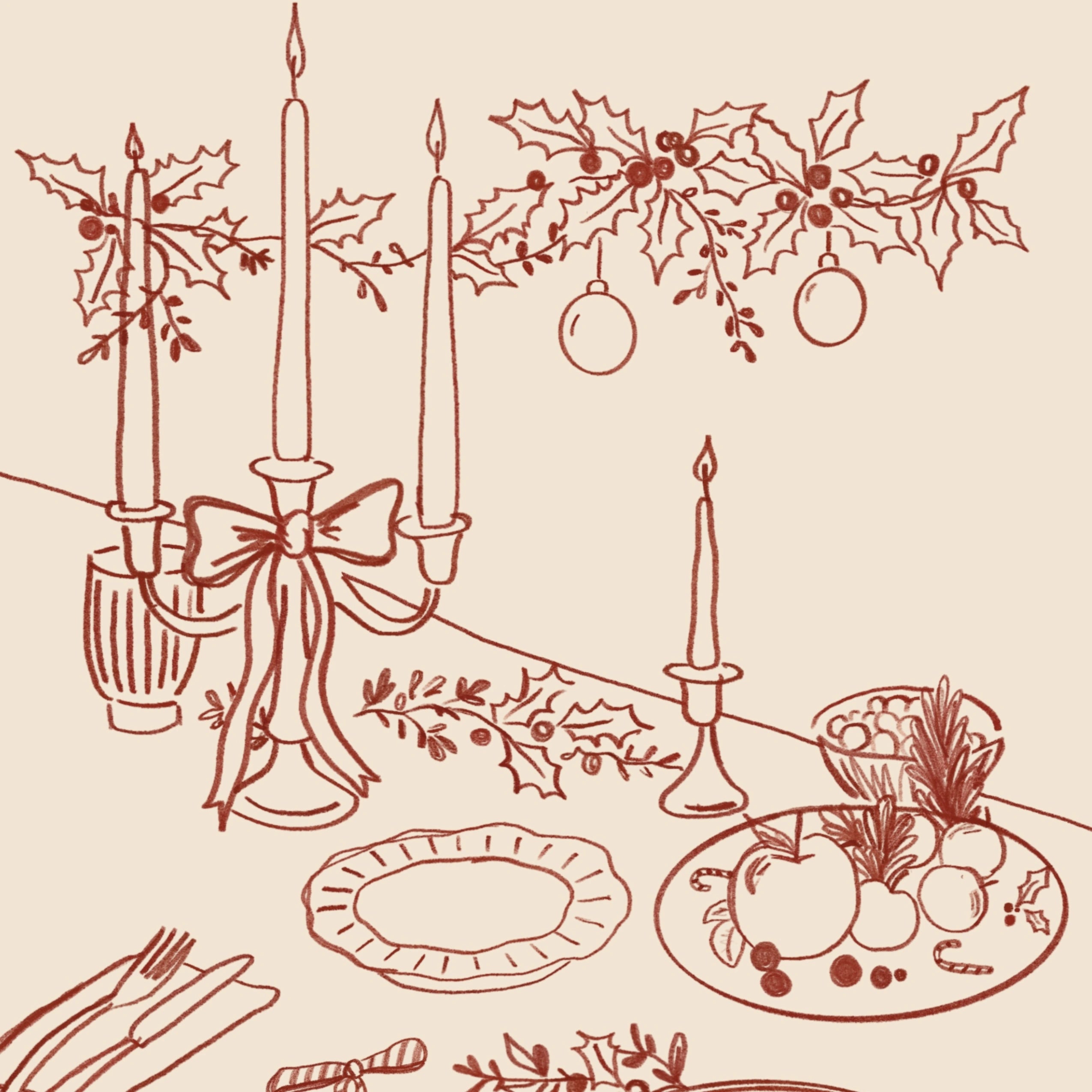 Hand-Drawn Holiday Table Decor