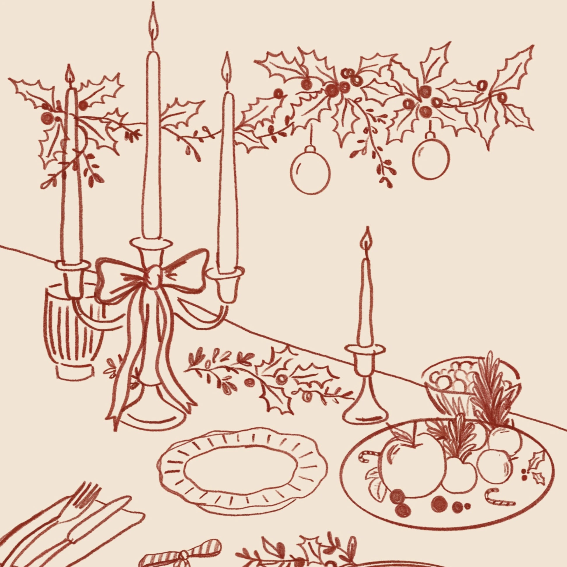Hand-Drawn Holiday Table Decor