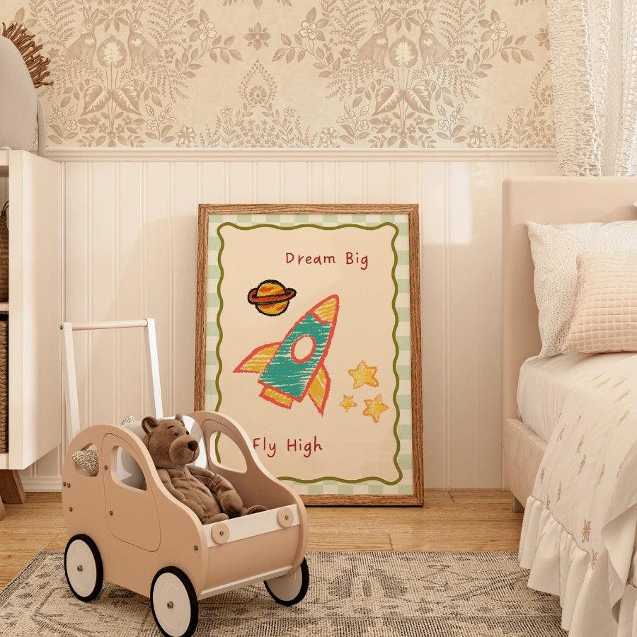 Rocket Nursery Print - Dream Big Fly High Wall Art