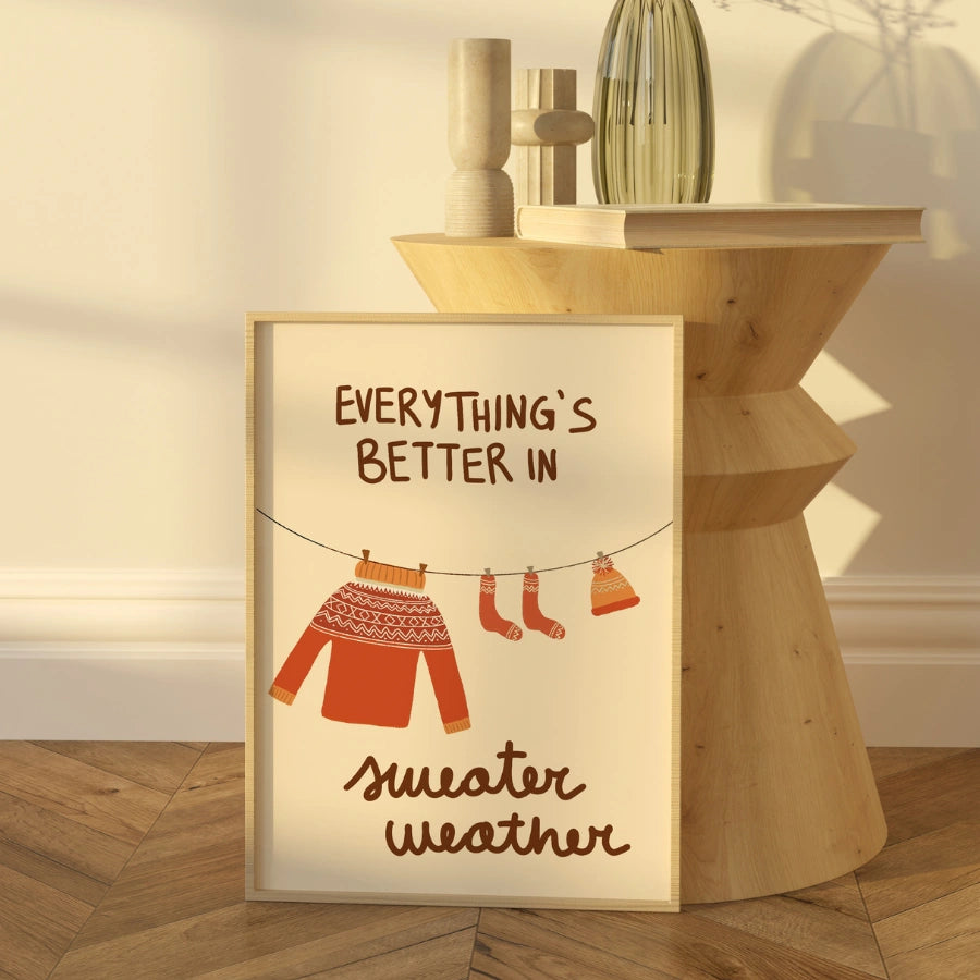 Wandbild für die Pulloverzeit – Gemütlicher Herbst-Spruch