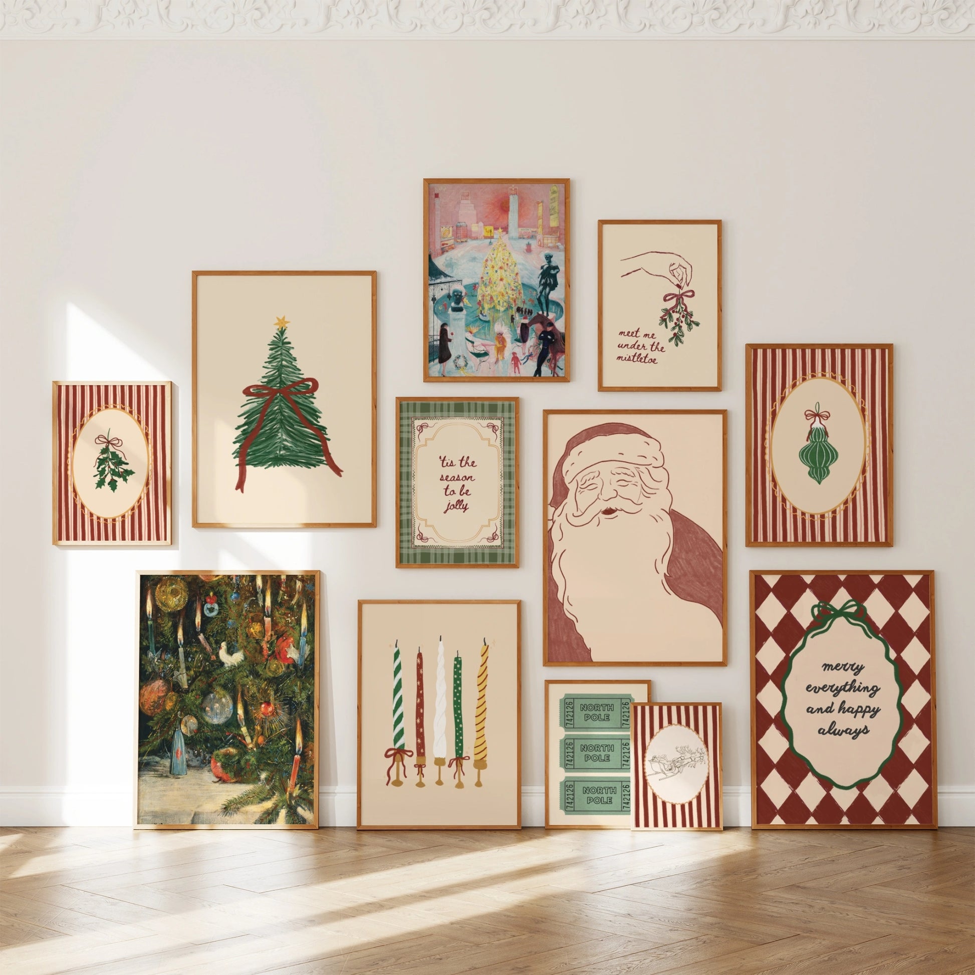 Hand-Drawn Vintage Holiday Set of 16 Prints