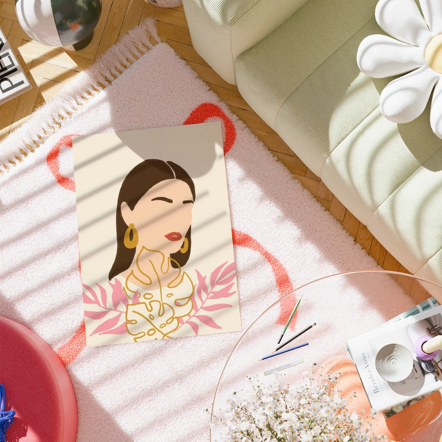 Golden Muse Boho Wall Art – Ritratto botanico femminile 