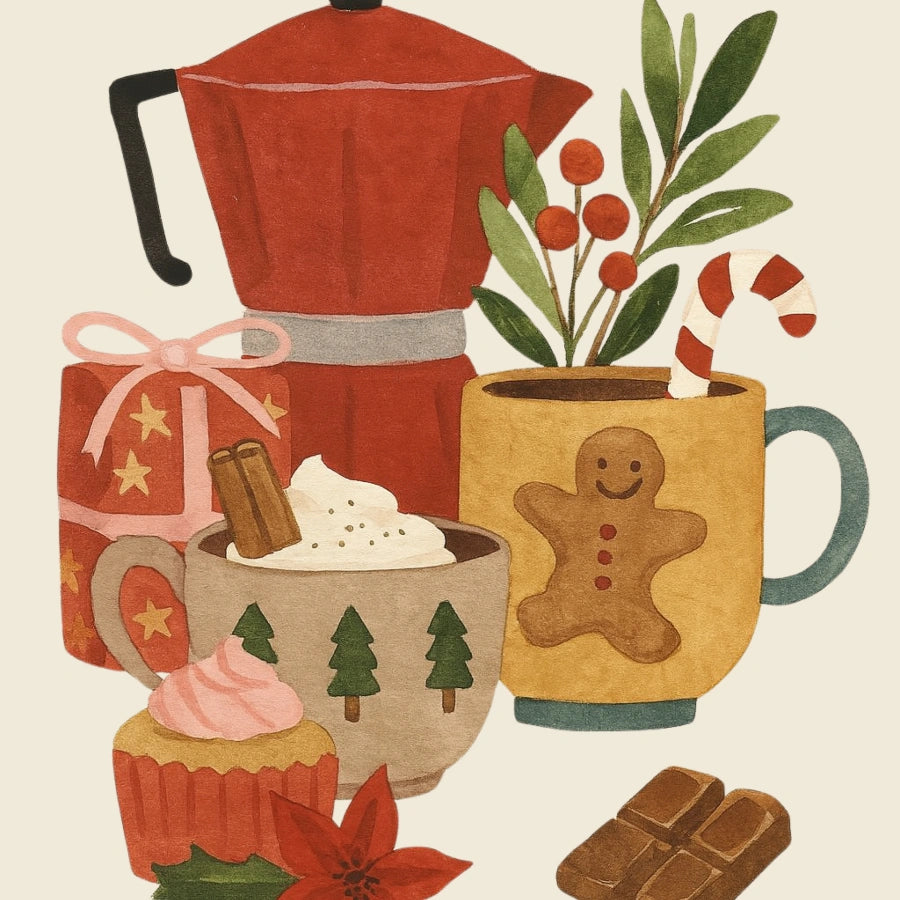 Decorazione murale natalizia per bar e caffè – Stampa disegnata a mano per la cucina delle feste