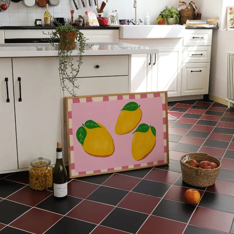 Mango-Frucht-Küchenbild – Farbenfrohe tropische Wandkunst