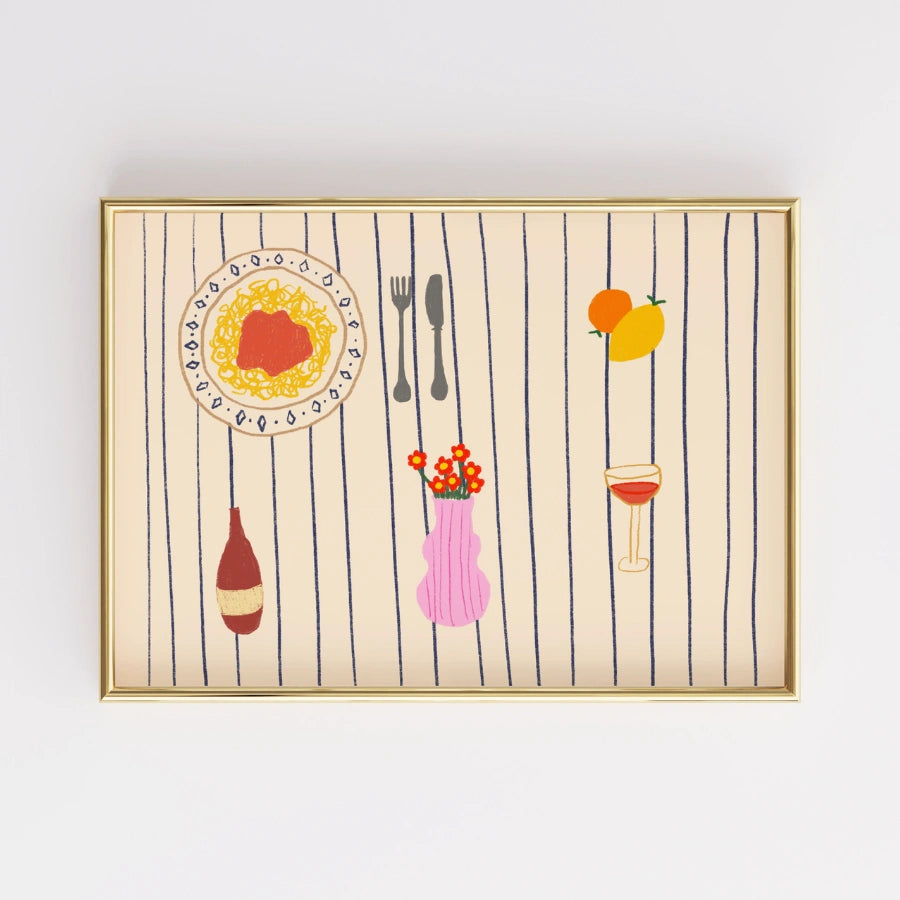 Italian Dinner Table Wall Art – Pasta Wine Kitchen Print