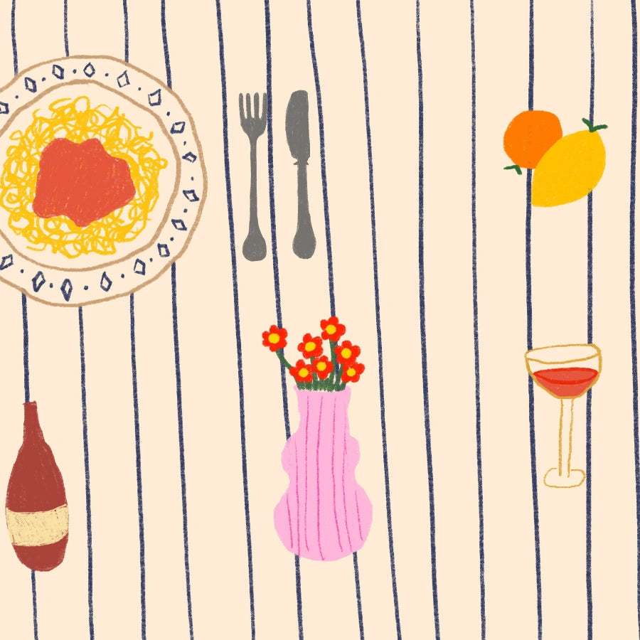 Italian Dinner Table Wall Art – Pasta Wine Kitchen Print