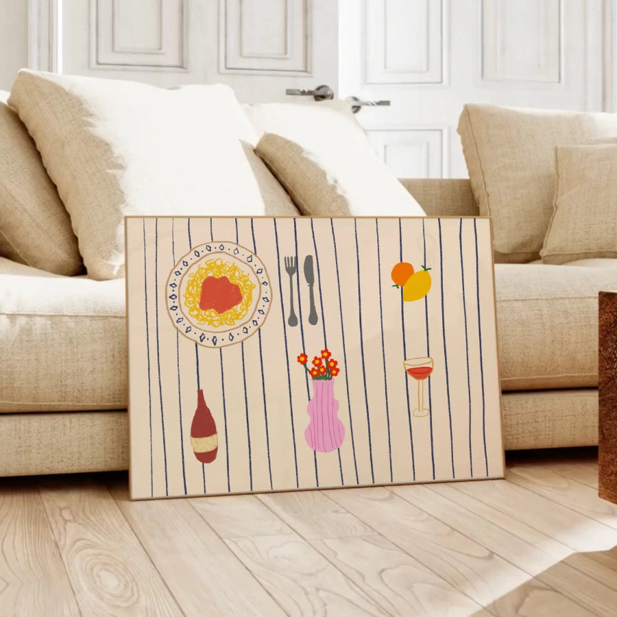 Italian Dinner Table Wall Art – Pasta Wine Kitchen Print