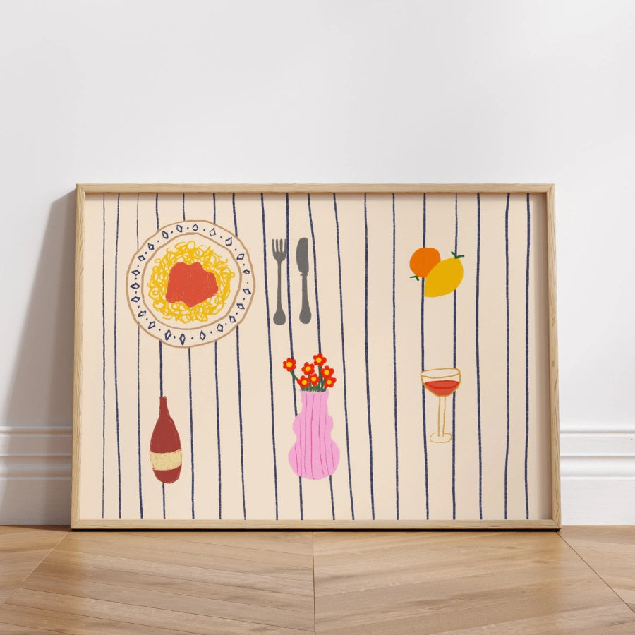 Italian Dinner Table Wall Art – Pasta Wine Kitchen Print